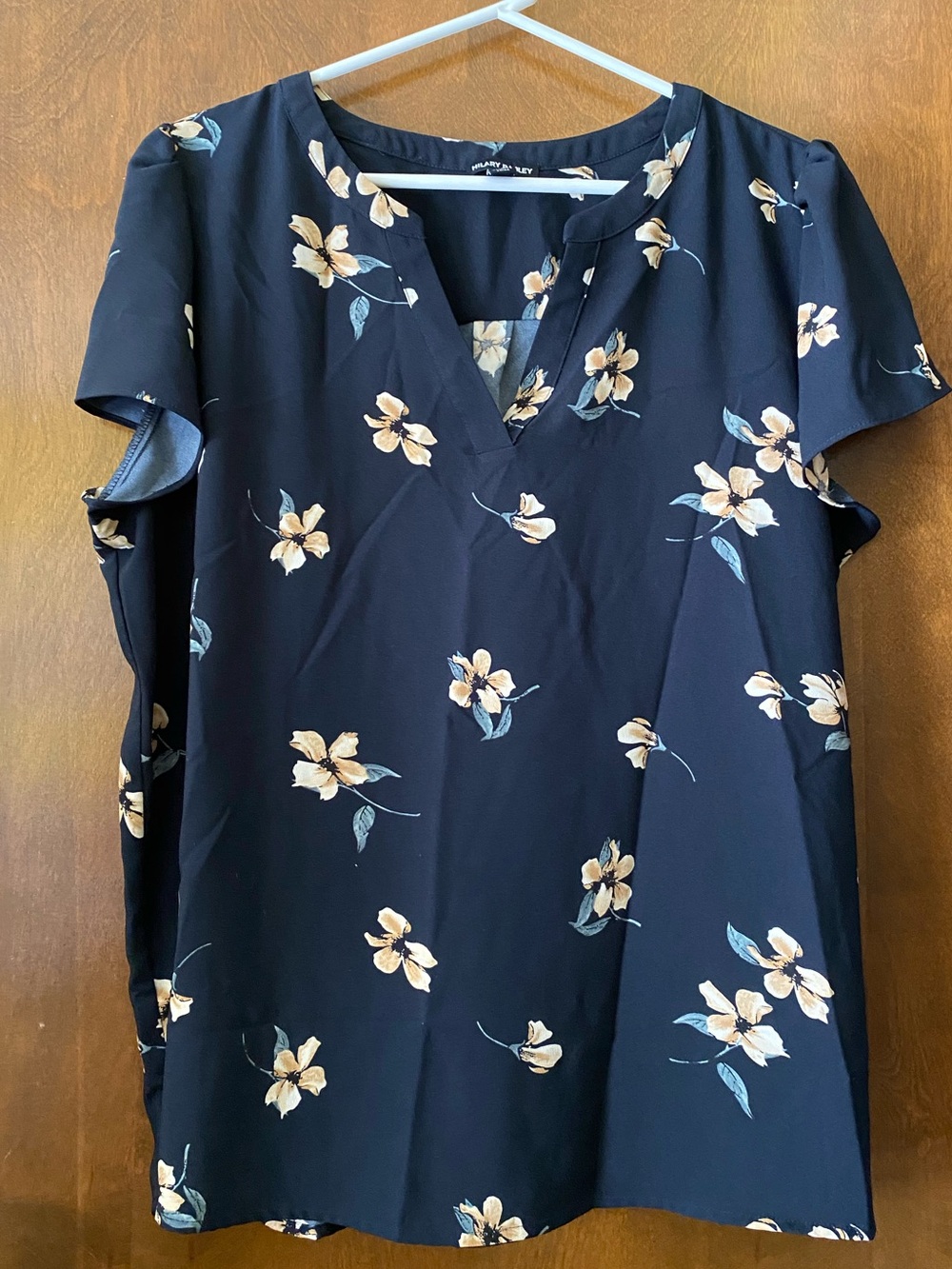Hilary Radley Navy Floral Notch-Neck Top